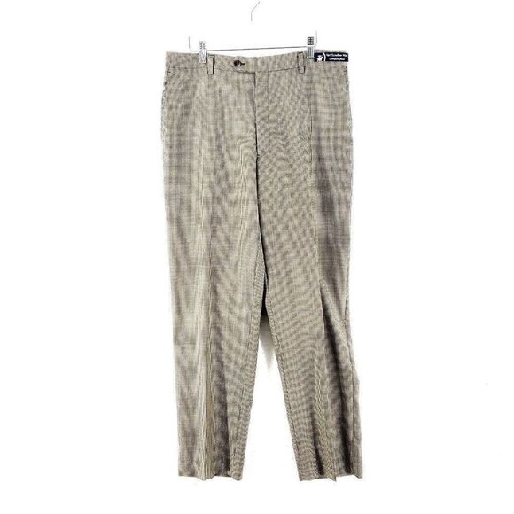 Hart Schaffner‎ Marx Comfort Plus Worsted Wool Tan Houndstooth Dress Pants 35/31 - Picture 1 of 6